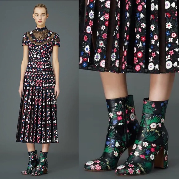 Valentino Camugarden paneled floral leather mid-calf boots size IT 37 US 7 - Picture 3 of 16